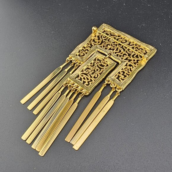 Vintage Art Sculpture Fringe Mobile Articulated Filigree Brooch Pin Big 4.25" - Picture 2 of 3